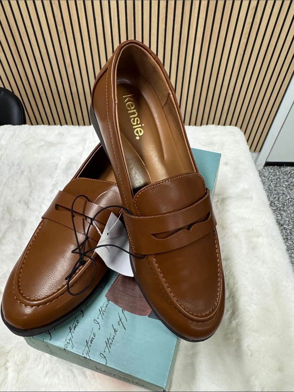Kensie Cognac Brown Leather Penny Loafers